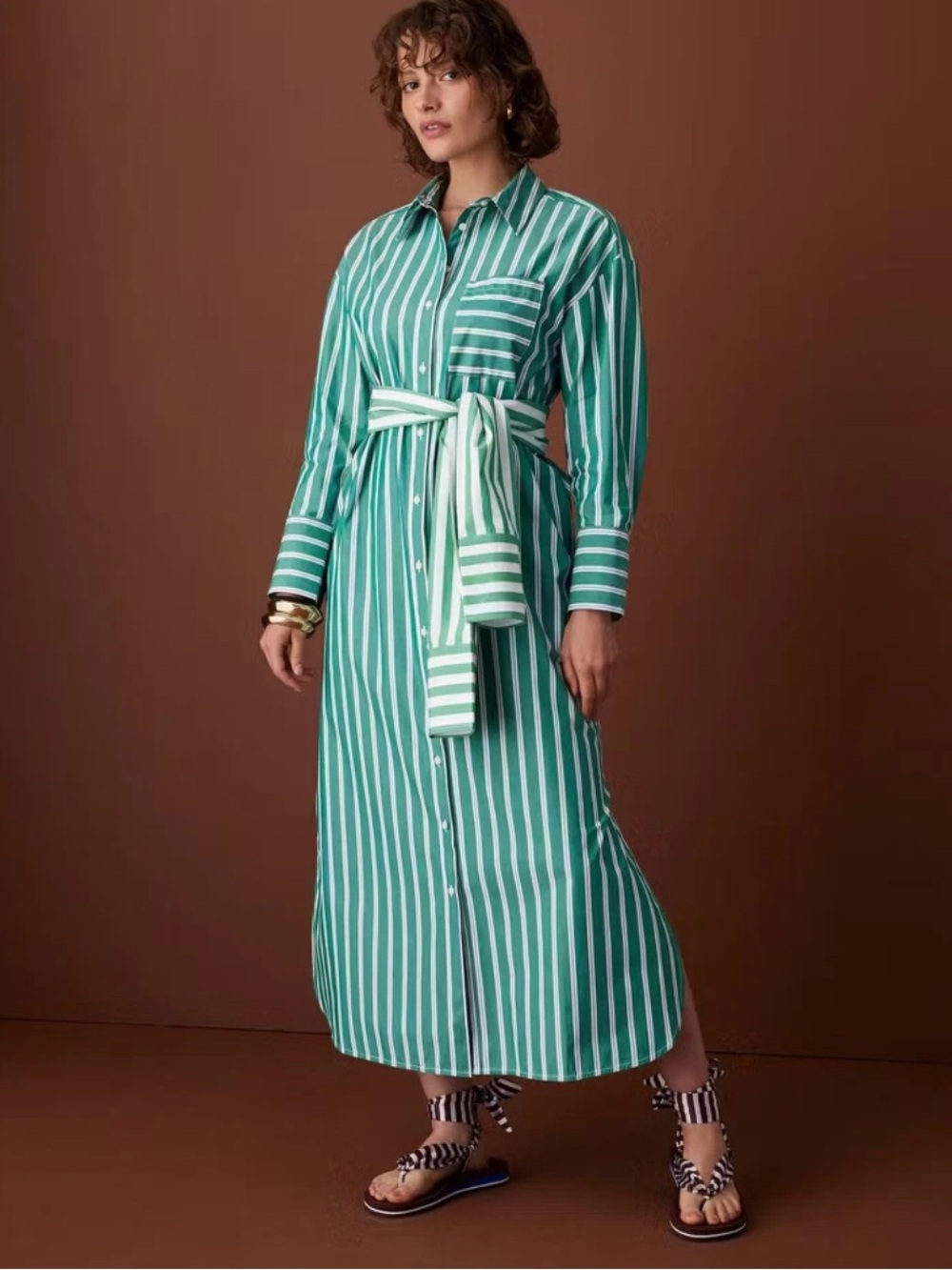 Rosie Assoulin x 🎯Striped Long-Sleeve Tie Waist Striped Poplin Maxi Shirt Dress